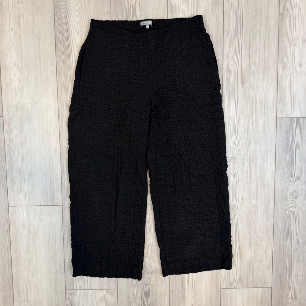 Habitat Black Textured Crinkle Pull On Cropped Pants Small 23768 Pocketed